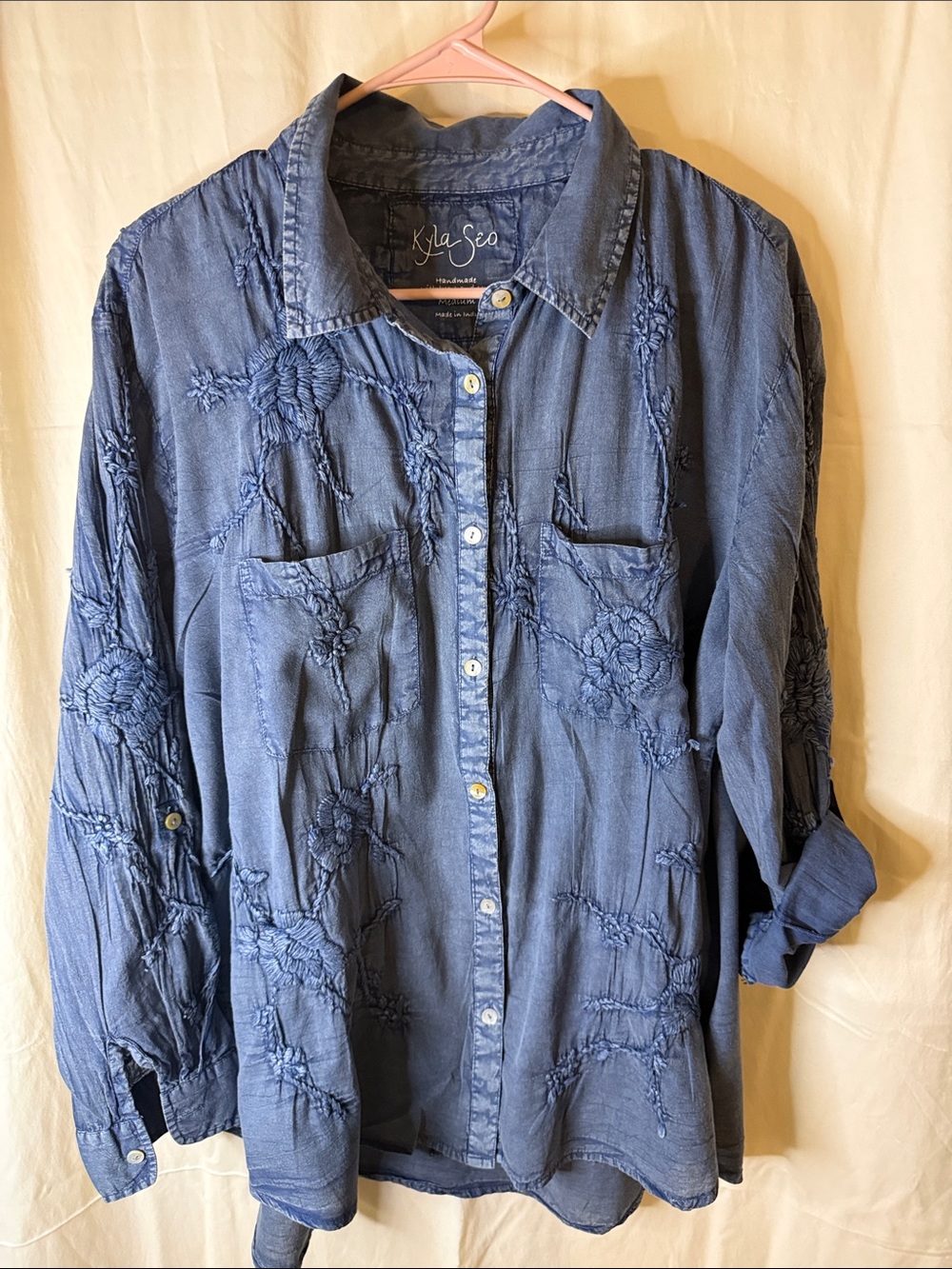 Kyla Sea Women's Blue Embroidered Button-Up Tunic